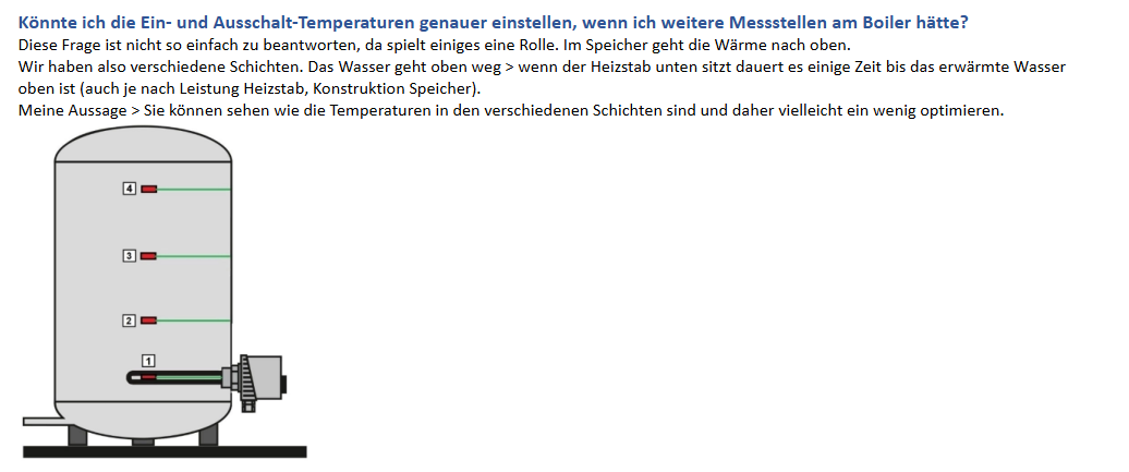 Boiler mit mehreren Temperatur-Messstellen zur Beurteilung der Temperaturschichtung